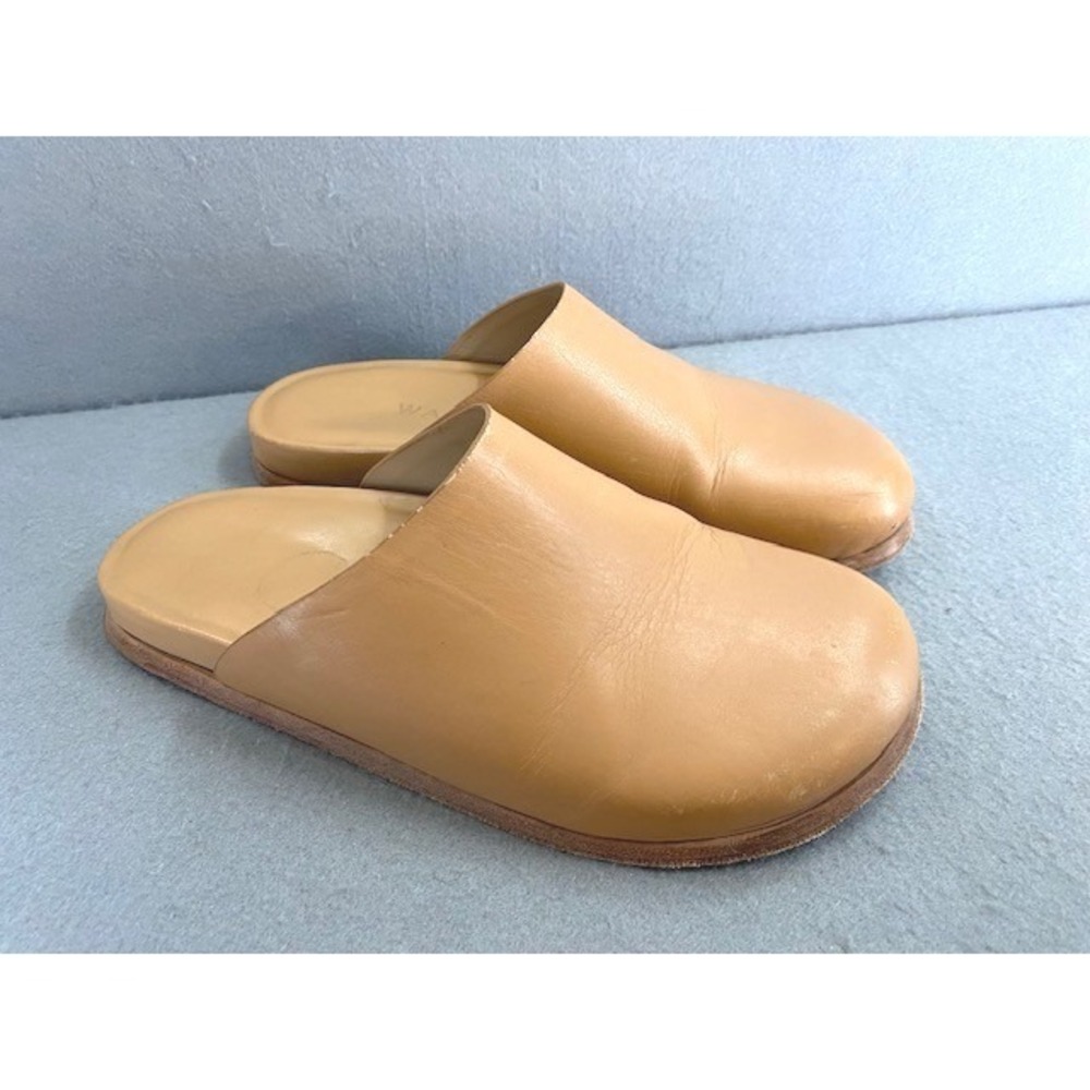 Wal & Pai Tan Womens 8 Leather Ogden Minimalist Round Flat Mules Made in Brazil